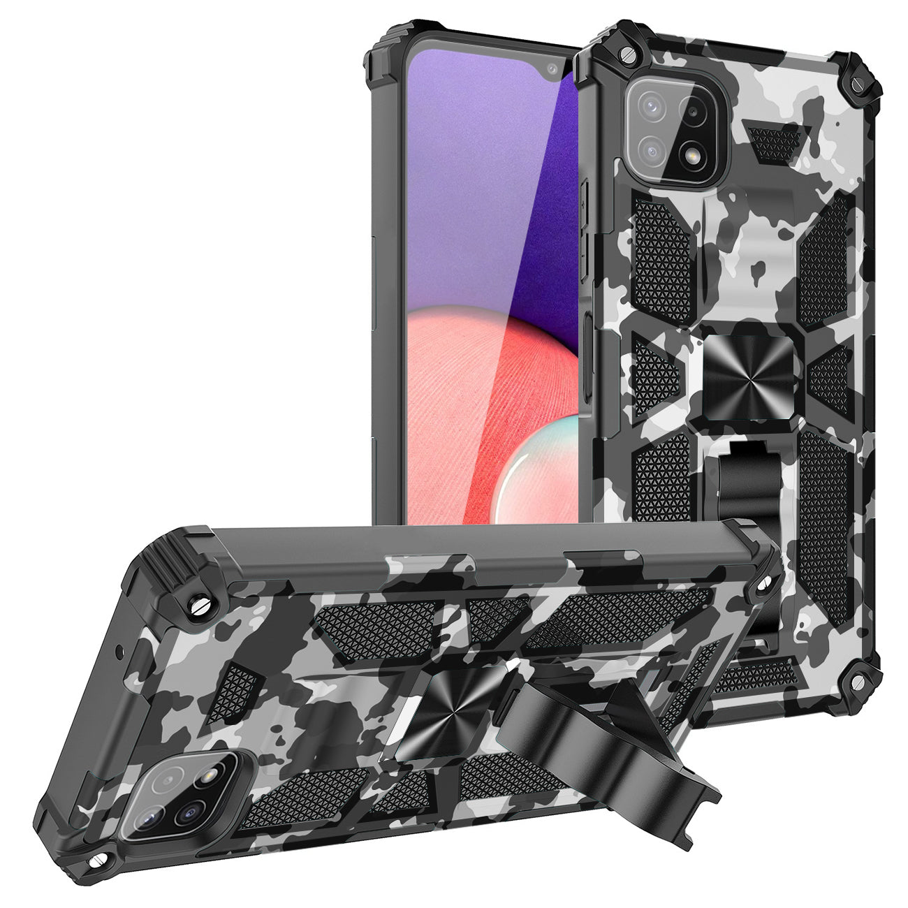 Built-in Kickstand TPU Case with Magnetic Mount for SAMSUNG GALAXY A22 5G in Camouflage